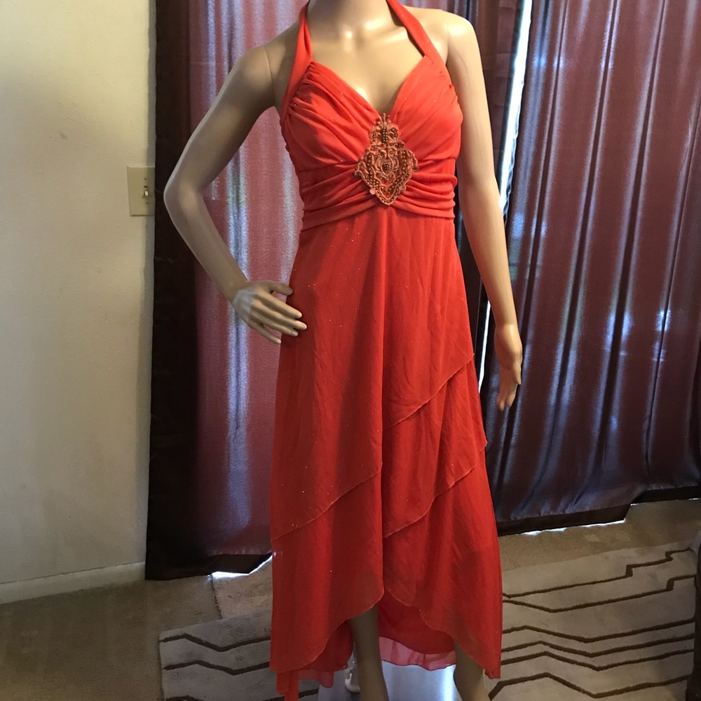 ORANGE MORGAN & CO FORMAL/SEMI-FORMAL HI-LOW DRESS